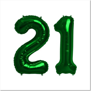 Bright Green 21st Birthday Metallic Helium Balloons Numbers Posters and Art